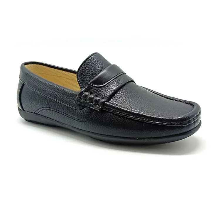 JUSTGOOD Custom Quality 2023 Children Boys Fit Kids Black Pu Leather To School Shoes