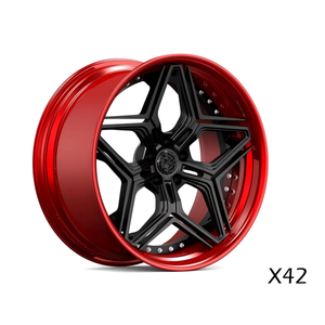 ล้อฟอร์จ 2 ชิ้น รุ่น X42 ทำจากวัสดุ 6061-T6 สีดำด้าน ขอบล้อสีแดงสด ออกแบบพิเศษสำหรับรถยนต์เมอร์เซเดส เบนซ์ เอส-คลาส - Product Image 1