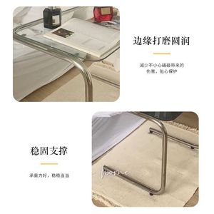 Wan Yusen <b>Glass</b> <b>Side</b> <b>Table</b> Plated Metal Frame Minimalist Bedside <b>Table</b> For Bedroom Living Room - Product Image 4
