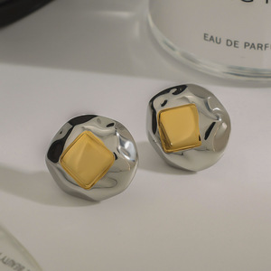 <b>Stud</b> <b>Earrings</b> 18K Gold Stainless Steel Geometric Design Liquid Metal Look Fashion Jewelry For Women - Product Image 3