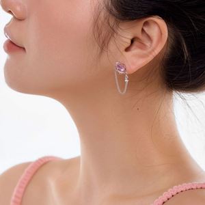 Dylam Mesmerizing S925 <b>Silver</b> Rhodium Plated Pinky 5A Cubic Zircon Zirconia Link <b>Chain</b> Jewelry Stud <b>Earrings</b> for Women - Product Image 2