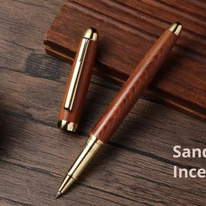 Stylo plume rétro en laiton et bois de santal, cadeau d'affaires rétro, stylo bille, impression de logo, stylo gel en bambou et métal, cadeaux de bienvenue - Product Image 3