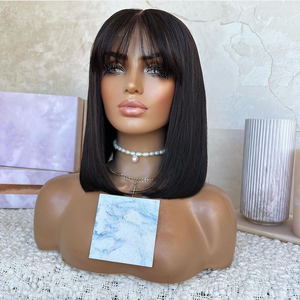 Peluca de cabello humano Bang Bob con encaje frontal, pelucas de Bob recto de hueso Virgen sin pegamento transparente, Peluca de Bob corto de encaje con flequillo - Product Image 4