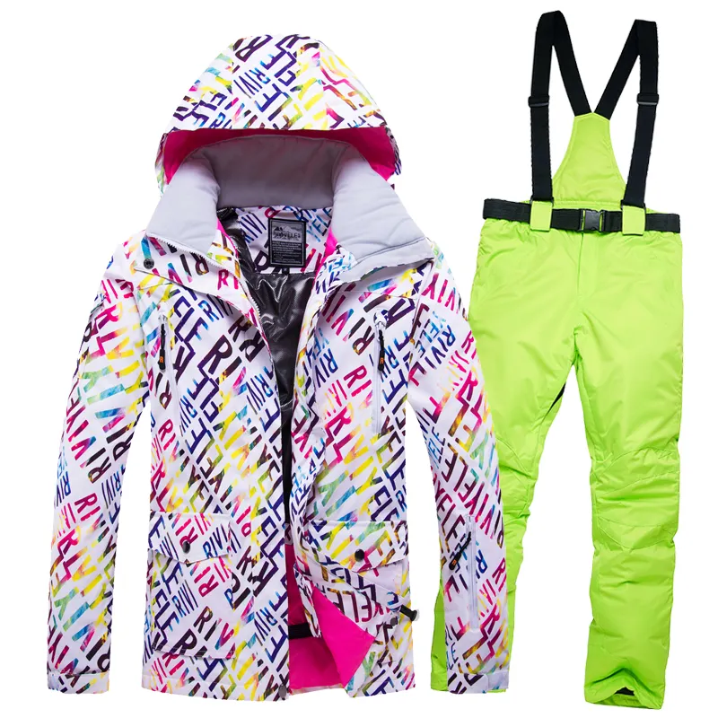 2021 Nieuwe Winter Ontwerp Hot Verkoop Unisex Outdoor Sport Ademend Warme Waterdichte Groen Ski Bib Broek Snowboard Hoodie Jas