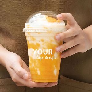 Gobelets en plastique transparent jetables PET de 16 oz avec couvercles, imprimés avec un logo personnalisé, pour matcha, bubble tea, soda, café glacé - Product Image 3