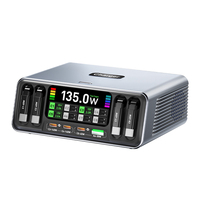 Chargeur USB C GaN 8-en-1 165W avec logo personnalisé, adaptateur de charge rapide multi-ports intelligent, chargeur de bureau avec affichage numérique pour téléphone