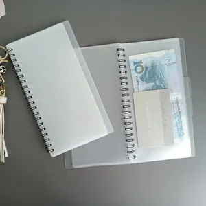 Nieuwe Trends Draagbare Frosted Plastic Geld Zakje Zwarte Spiraal Notebook A6 Cash Enveloppen Financieringskit Contant Boekje Budgetboek