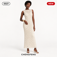 Robe longue moulante sans manches en maille ajourée crochetée ivoire pour femme, fabrication sur mesure avec logo