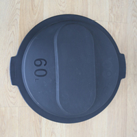 Poubelle ronde recyclée 60L Poubelle noire en plastique avec couvercle