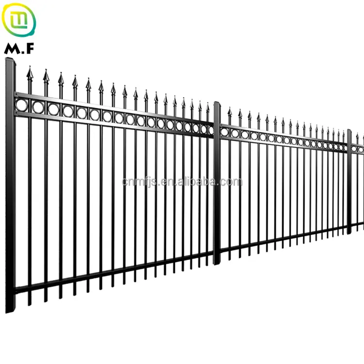 Hàng rào sắt rèn Bảng điều khiển nhôm kim loại picket trang trí sắt hàng rào tấm Đen hình ống hàng rào kim loại