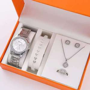 Set 5 Pezzi <span class=keywords><strong>Orologi</strong></span> <span class=keywords><strong>da</strong></span> <span class=keywords><strong>Donna</strong></span> Casual Coreani al Quarzo Cinturino in Acciaio Cassa <span class=keywords><strong>di</strong></span> <span class=keywords><strong>Lusso</strong></span> in Lega <span class=keywords><strong>da</strong></span> 10mm Logo/Motivo Stampato Quadrante Arancione con Finestra in Vetro - Product Image 4