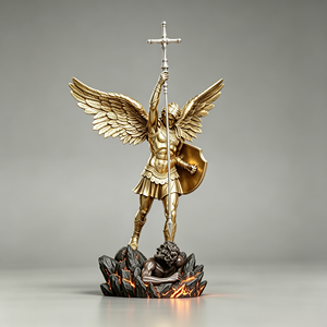 Regalos Empresariales de Alta Gama en Resina, Espada y Escudo de Metal con Base Luminosa de 25 CM (10 Pulgadas), Estatua Católica de San Miguel - Product Image 5