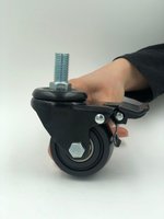 Roda Putar Nylon Tugas Berat Profil Rendah Berat Badan Rendah dengan Plat Putar Beban Tinggi 250-600kg, Batang Berulir M16, Tinggi 50 75 100mm