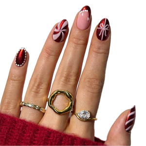 Navidad <span class=keywords><strong>vino</strong></span> Rosa Color a juego francés dedo <span class=keywords><strong>uñas</strong></span> arte piezas regalo patrón punto almendra extraíble acrílico ecológico completo - Product Image 1