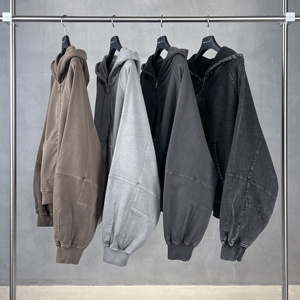 Sweats à capuche zippés unisexe vierges en gros 480 g/m² 100 % coton Hiver Coupe Boxy Streetwear Délavé à l'acide - Product Image 2