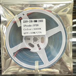 10 mét/túi PVC trang trí tuyến tính dải ánh sáng cho trang trí thương mại <span class=keywords><strong>COB</strong></span> 8mm 240D 9 wát/mét 220V linh hoạt dẫn dải đèn tự dính - Product Image 1