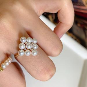 Bague en argent S925 avec perle et diamant en forme de grille à vent parfumé, 4 mm, jaune et blanc, double couleur, petit accessoire avec boîte cadeau - Product Image 1