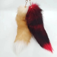 Porte-clés en cuir véritable doux pour femme avec pendentif gland en fourrure de renard et anneau de sac