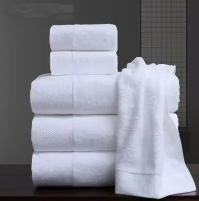 Handuk hotel bintang 5 handuk putih logo kustom kamar mandi linen 100% katun set handuk mandi tangan wajah