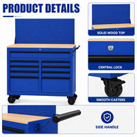 Station d'outils robuste à 9 tiroirs avec panneau perforé arrière, établi mobile pour l'organisation des outils d'atelier