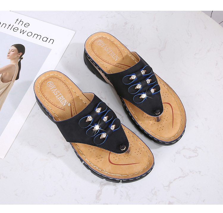 Ladies Casual High Heel Sandals Round Head Thick Platform Casual Flip Flops Sandals for Women