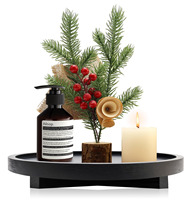 Plateau rond en bois naturel de 10 pouces, noir, fait main, plateau en bois avec bord surélevé, plateau de service pour le thé, la table à café, le salon