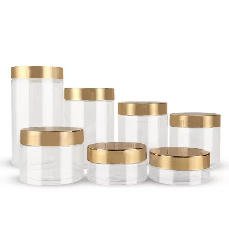 Creme cosmético vazio de 4oz/8oz/16oz, recipientes de luxo para animais de estimação redondos, com tampas de ouro