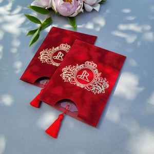 <span class=keywords><strong>Ensemble</strong></span> de cartes de vœux et d'enveloppes en velours haut de gamme avec pompon, carte d'invitation en acrylique miroir pour <span class=keywords><strong>mariage</strong></span>, impression personnalisée - Product Image 2