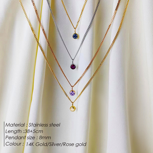 אבן לידה צבעונית לשנה 12 חודש רוז זהב שרשרת נירוסטה רובי ספיר 8 מ""מ אבני חן עגולות שרשרת בציפוי זהב 14 קראט - Product Image 6