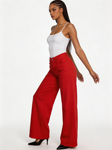 Jean évasé rouge en denim pour <span class=keywords><strong>femme</strong></span>, taille haute, coupe cloche, style rétro streetwear, <span class=keywords><strong>pantalon</strong></span> décontracté à jambe large, tenue pour <span class=keywords><strong>femme</strong></span> - Product Image 5
