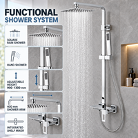 Système de douche à effet pluie et jet en chrome pour projets hôteliers avec barre de glissière réglable et douchette à main pour commandes en gros