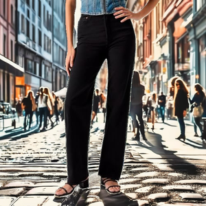 Jean déchiré décontracté en denim délavé coupe droite taille haute pour femme - Product Image 2