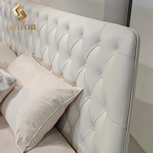 เตียงควีนไซส์ไม้เนื้อแข็งสุดหรูพร้อมเบาะรองนั่งสำหรับกลางคืนเตียงขนาดคิงไซส์แบบนอร์ดิกสีดำคู่เตียงหนังแท้ - Product Image 6