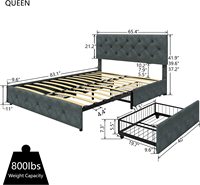 Cadre de lit de luxe moderne taille Queen Kainice Lit rembourré simple personnalisé en bois massif pour rangement dans un petit appartement