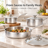 Poêle à frire à fond plat en acier martelé 304 à trois couches, pour aliments pour bébés, pot à lait non revêtu, ensemble d'ustensiles de cuisson multifonctionnels