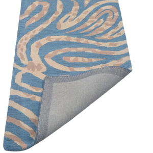 Tapis de couloir en laine touffeté à la main bleu contemporain Taille personnalisée écologique avec poils hauts et motif abstrait - Product Image 1