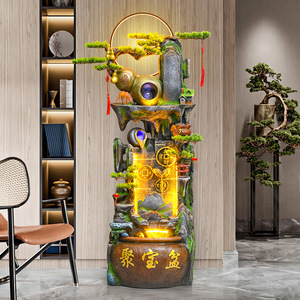 Fontaine artificielle Quanfangyuan peinte à la main avec lumières LED, débit d'eau, résistante à l'eau, pour la décoration Feng Shui à la maison ou au bureau - Product Image 2