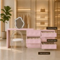 Coiffeuse moderne en contreplaqué crème avec rangement intégré télescopique et hauteur réglable, idéale pour l'organisation de la chambre à coucher