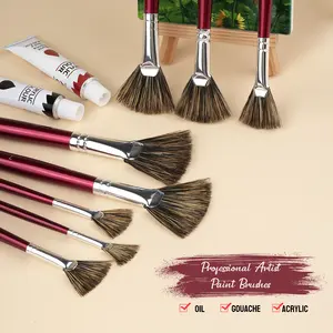 Usine professionnelle bas quantité minimale de commande Premium poils de sanglier robuste manche en bois de bouleau 6 pièces/ensemble ventilateur <span class=keywords><strong>peinture</strong></span> à l'<span class=keywords><strong>huile</strong></span> <span class=keywords><strong>pinceau</strong></span> d'artiste - Product Image 1
