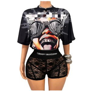 Conjunto de Camisa y Pantalones Cortos para Mujer, Estilo Vintage, Estampado, de Lana, Hasta la Rodilla, Secado Rápido, Oferta Primavera/Verano 2026 - Product Image 1