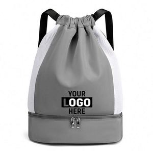 Custom Design Durable Unisex <b>Drawstring</b> Sack, Waterproof Polyester Sports <b>Backpack</b> with Air Cushion Waist Belt - Product Image 1