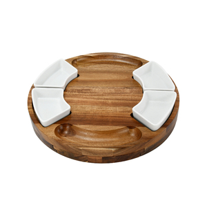 Avec bols en céramique, épandeurs de couteaux, ardoises, planche à fromage ronde en bois d'acacia <span class=keywords><strong>craie</strong></span> et ensemble de couteaux Planche à fromage avec logo personnalisé - Product Image 3