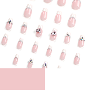 Gentle Nude Quality Pink Love Diamond White French <strong>Detachable</strong> Wedding Nail <strong>Patch</strong> Wholesale With Rhinestones - Product Image 3