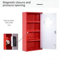 Armoire à pharmacie en acier inoxydable rouge à 4 niveaux, verrouillable, avec porte magnétique, boîte de rangement murale personnalisée