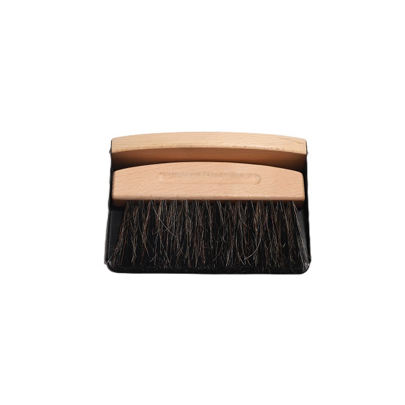 Brosse en crin de cheval + pelle à poussière (Noir)