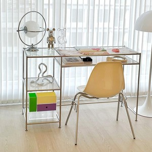 Moderno di lusso <span class=keywords><strong>in</strong></span> acciaio inox <span class=keywords><strong>vetro</strong></span> temperato Computer scrivania a doppio motore semplice antico tavolo da ufficio per la scrittura di casa cosmetici - Product Image 2