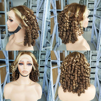 Pabrik INSI Grosir Wig Pendek Rambut Virgin Vietnam T4/27 SDD 5x5 Closure Wig Rambut Manusia Keriting Mengembang