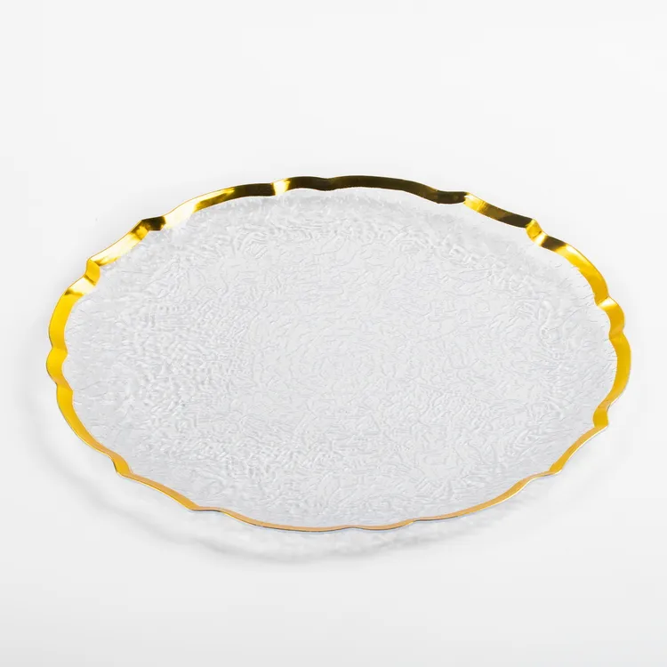 Hot Selling Acrylic Gold Beaded Rim Charger Plates With Gold Beads Dishes & Plates Bulk Wedding Glass Chargers Plates