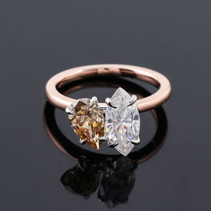 Anneaux en or rose 10 carats de <span class=keywords><strong>Provence</strong></span> avec deux pierres en moissanite, poire et marquise, champagne DEF, diamant moissanite, alliance - Product Image 6