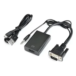 Cable adaptador VGA macho a HDMI hembra Full HD 1080P de 15 pines con Audio y Cable VGA HDMI de alimentación Micro USB